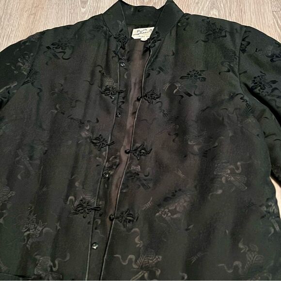 Quilted Silk Chinese Jacket Boxy Split Hem Long Sleeve Floral Fairy Whimsigoth S - Picture 7 of 16